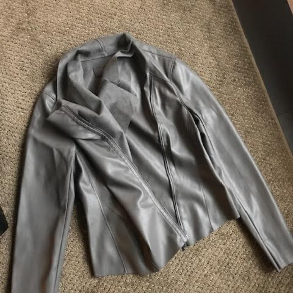 Grey Vegan Leather Moto Jacket from BlankNYC